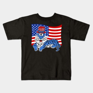 4th July Tiger American Flag Kids T-Shirt